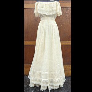 Gunne Sax Off-Shoulder Cream Maxi Dress